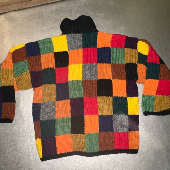 Color block handmade in Guatemala wool zip front sweater large - Picture 4 of 4
